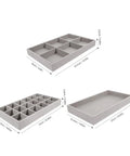Sleek Three Piece Multi Compartment Jewelry Organizer Tray With Supple Velour Finish For Earrings Rings And Necklaces, grey trays.