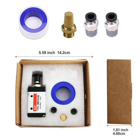 Go-To Three Way Two Position Hand Pull Pneumatic Valve Kit, 1/4 NPT, components, push pull operation, air flow control, boxed set