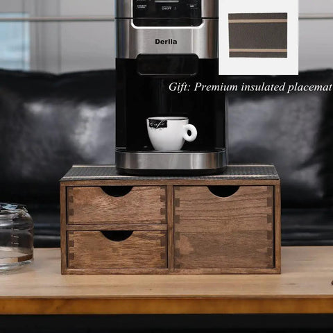 Coffee Pods Storage Drawer Organizer For K Cups And Capsules For Coffee Maker Dual Compartment Desk Drawer With Detachable Partition Fits Small And Large Pods Kitchen Counter Box Dark Wood Mini Chest Your Caffeine Fix under coffee maker