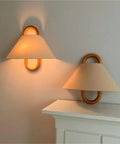 Wall Sconce Lights Indoor Bedroom Hallway Modern Fabric,Wood Ring E14 Lamp for, featuring a fabric shade and wood frame.
