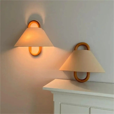 Wall Sconce Lights Indoor Bedroom Hallway Modern Fabric,Wood Ring E14 Lamp for, featuring a fabric shade and wood frame.