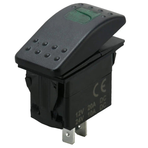 12V 20A Waterproof LED Rocker Switch for Boats Marine Grade SPST 3 Pin On Off with Green LED Indicator Weatherproof Rubberized Panel Mount