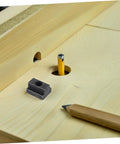 Six Piece Slot Fastening Nuts And Bolts Set For T Slot Tracks And Machine Tool Applications, with pencil on wooden board