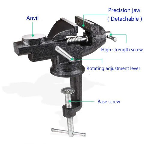 Portable Clamp On Table Vise With 360 Degree Rotation, Heavy Duty Bench Vise For Workbench Or Desktop, 3.2 Inch Jaw Opening, Edge Clamp Up To 2.9 Inch Thick, Perfect For DIY Woodworking And Metalworking Projects, cast steel vise with anvil