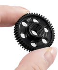 Steel Main Gear 0.5M 48T RC Spur Gear, black steel, close-up in hand, durable wear-resistant for Arrma Typhon Mini Mojave