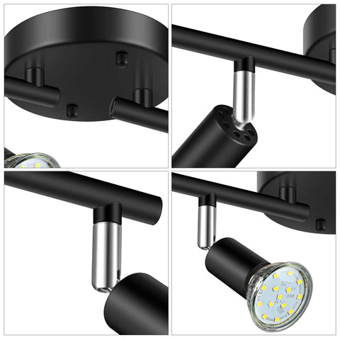 Close-up of LED Track Lighting Kit 24.8 Inch Black Four Light Ceiling Spotlight With Flexible Rotatable Heads