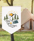 DIY Sublimation Blank Banner Set For Wall Display Waterproof Canvas Banners For Heat Transfer Printing featuring a camping scene design