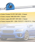 5 Speed Throw Short Shifter Kit For Subaru WRX STI And Impreza 96-06 shown with list of compatible Forester and Legacy models