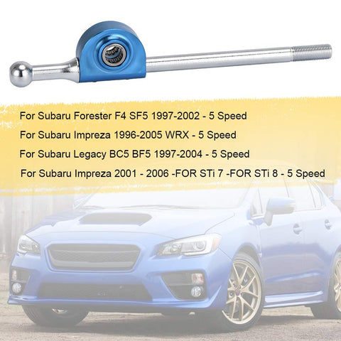 5 Speed Throw Short Shifter Kit For Subaru WRX STI And Impreza 96-06 shown with list of compatible Forester and Legacy models