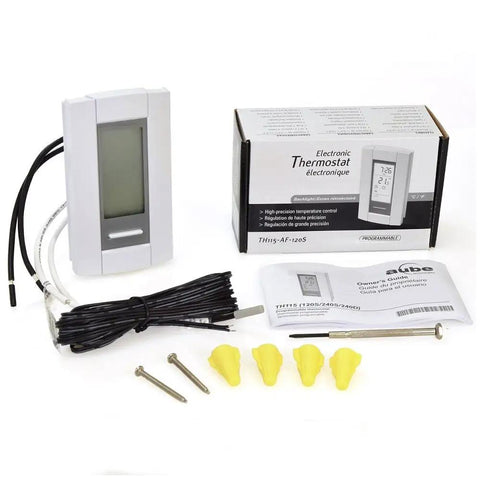 Package contents of 7.5 Sq Ft Electric Floor Heating Mat Kit 120V With Programmable Thermostat and Sensor