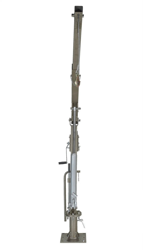 Rock Solid Stainless Steel Truck Mount Davit Crane with 4 foot telescopic boom and manual winch rig for heavy lifting.