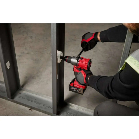 Workhorse Grade Cordless Brushless Drill Driver With Half Inch All Metal Chuck And Mechanical Clutch For Consistent Fastening in use on job site.