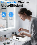 Woman using Pro Grade 50KHz Jewelry Cleaner With 3 Modes And Digital Timer for deep cleaning of jewelry at home