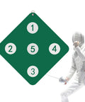 Green Fencing Training Target For Saber Foil And Epee With Five Bullseyes, Self Training Sword Target, with fencer nearby