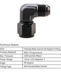 8AN Female To 8AN Male Flare 90 Degree Swivel Hose Fitting Adapter Aluminum Anodized Black AN8 To AN8 Three Quarter Inch UNF Thread 2 Pack For Fuel Oil Gas Water Air Lines black 90-degree aluminum fitting