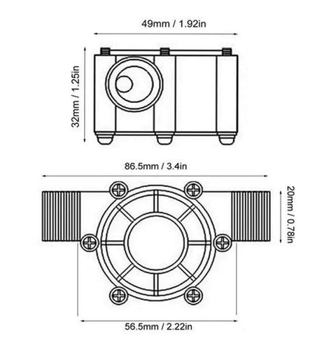 Diagram of Portable Micro Hydroelectric Turbine Generator dimensions for DIY LED Lighting and Off Grid Power