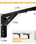 Heavy Duty 8 Inch 90 Degree Self Locking Flip Up Hinge For Drop Leaf Tables And Wall Shelves with black finish and measurements.