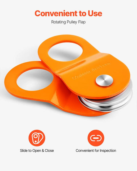 10 Ton Winch Snatch Block For Off Road Recovery, orange rotating pulley flap with slide-open design and steel pulley