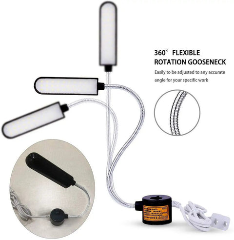 Two Pack Magnetic LED Work Light With Flexible Gooseneck 6W 30 LEDs Versatile Bench Lamp with magnetic base shown in flexible positions