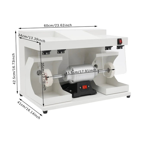 Heavy Duty Dual Head Bench Grinder With Adjustable Dust Guards Rock Solid 3000 RPM Variable Speed Buffing Machine dimensions and design.