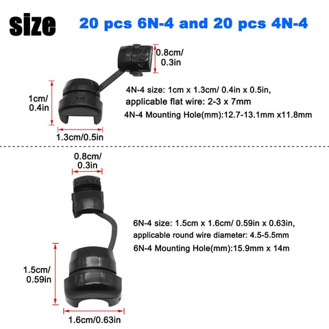 40 Pack Nylon Cable Grommets For Insulation And Strain Relief, Pro Grade PA66 Plastic Wire Protection Covers, Round Black Cord Grommets For Office And Home Cable Management, Durable, Easy Install, Heat Resistant Up To 75C, 6N-4 and 4N-4 sizes