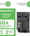 HOM250 50 Amp Double Pole Circuit Breaker Kit For Homeline Panels Genuine OEM Quality front view, 50A, plastic and metal