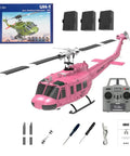 Pink 1 To 48 Scale RC Helicopter For Beginners Dope Flybarless Stunt Copter With Six Axis Gyro, remote, three batteries, and tools