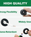 Image showing features of the 180 Piece Rubber Grommet Set for Wiring, illustrating flexibility, usage, and flame-retardant quality.