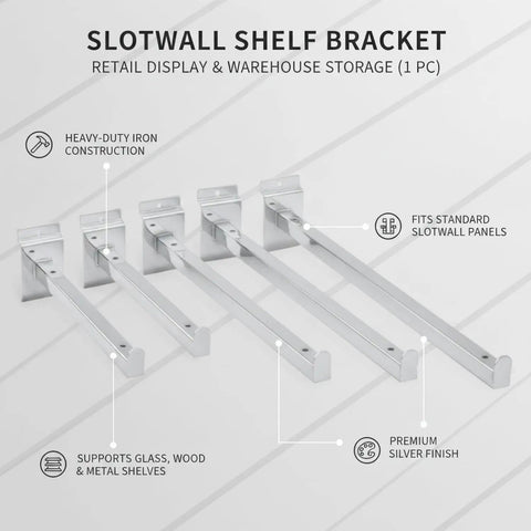 Heavy Duty Slatwall Shelf Brackets For Glass Wood Or Metal Shelving With Silver Finish 50 Pack Pro Grade Shelf Supports