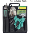 Black oxford cloth tool organizer pouch for Folding Garden Kneeling Seat And Tool Bag Set with visible slots for tools.