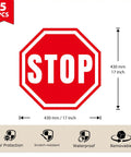 5 Pack Large Stop Stickers 17 By 17 Inches Vinyl Road Warning Sign For Worksite Safety Heavy Duty Industrial Grade Vinyl Resists Foot Traffic Forklift Wheels And Scuffs. 17-inch red STOP sticker
