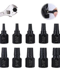 Ten Piece Hex Bolt Extractor Kit for Stripped Screws and Damaged Fasteners Easy Out Set showing multiple sizes on white background.