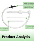 Product components of Heavy Duty Manual Transmission Fluid Pump Kit with butterfly adapter, suction tubes for quart bottles.