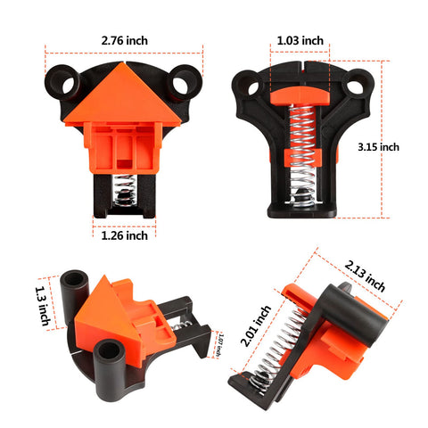 Measurements of multi angle corner clamps set of four for woodworking 60 90 120 degree adjustable spring clamps one hand