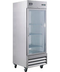 Solid Reach In Refrigerator With Tempered Glass Door, 23 Cubic Foot Capacity For A Pro Kitchen Workhorse, Keeps Items At A Steady 33 To 41 Degree Fahrenheit Chill Zone, Sleek Silver Finish That Is A Legit Game Changer For Shops with front glass door and shelves.