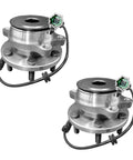 Front Wheel Hub Bearing Assembly Replacement For Nissan Frontier Pathfinder Xterra And Suzuki Equator RWD Drop In Front Axle Hub Bearings Kit Pair Of Two For A Smooth Ride shown in silver metal, with wiring connectors, viewed from the side.