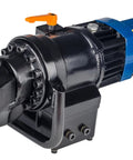 Close-up of AOXHUGB Portable Electric Hydraulic Rebar Bender showing motor and hydraulic components for rapid bending.