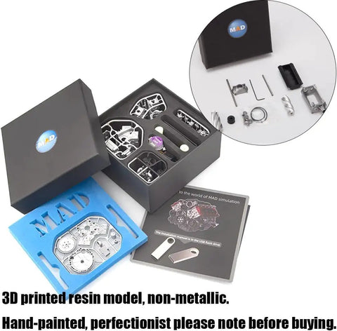Realistic V8 Engine Model Kit For Adults And RC Gearheads, DIY STEM Engine Build For Desk Display, Premium Micro Motor With Full Bearing, Compatible With AX90104 Capra SCX10 II VS410 Pro Ultra, Great For Learning And Collecting, resin parts in box
