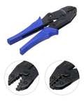 Heavy Duty Adjustable Ratchet Wire Crimping Pliers For Heat Shrink Connectors Auto Repair 0.25 To 6 Sq Mm Range with blue grips.