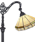 Tiffany Style Stained Glass Floor Lamp 62 Inch Tall With Adjustable Arched Shade Soft Warm Light Antique Cream Finish Perfect Reading Lamp