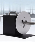 Bi-Directional Label Rewinder Machine Adjustable Width Up To 120Mm Automatic Speed Sync with silver and black design.