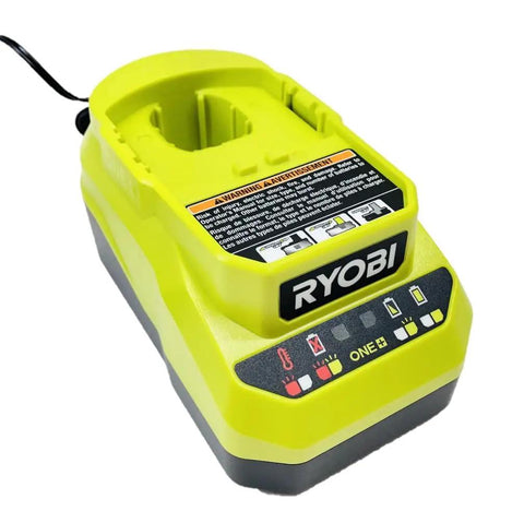 Battery charger for 18 Volt High Volume Cordless Inflator Kit. Portable, yellow, with LED indicators.
