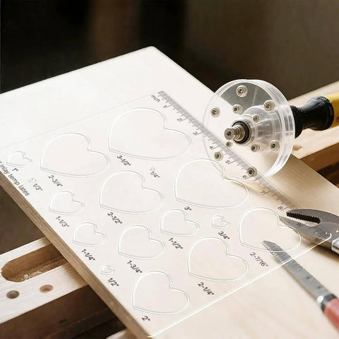 Two Piece 15 In One Acrylic Router Templates For Woodworking With Heart Inlay Template And Circle Template Jig on workbench