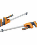 Top Shelf 18 Inch Parallel Clamps 2 Pack Woodworking Tools built with wide padded jaws for even pressure in rustic brown.