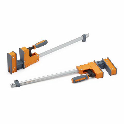 Top Shelf 18 Inch Parallel Clamps 2 Pack Woodworking Tools built with wide padded jaws for even pressure in rustic brown.