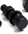 Close-up of Ten Piece Black Nylon Hex Head Bolts M12 X 50Mm Plastic Fasteners Including Matched Nuts And Washers.