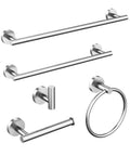Brushed Nickel Bathroom Accessories Set Five Piece Wall Mounted Easy Install Includes 24 Inch Towel Bar 18 Inch Towel Bar Toilet Paper Holder Towel Ring And Robe Hook Durable 304 Stainless Steel Modern Hardware set displayed