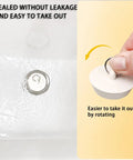 Image of Six Slick Rubber Sink Drain Plug With Quick Pull Grip Ring demonstrating sealing without leakage and easy removal.