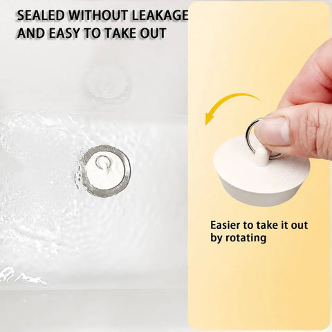 Image of Six Slick Rubber Sink Drain Plug With Quick Pull Grip Ring demonstrating sealing without leakage and easy removal.