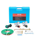 Pro Grade Oxygen Acetylene Welding Torch Kit With 14 Piece Portable Brazing Set, includes hose and tips, blue case.